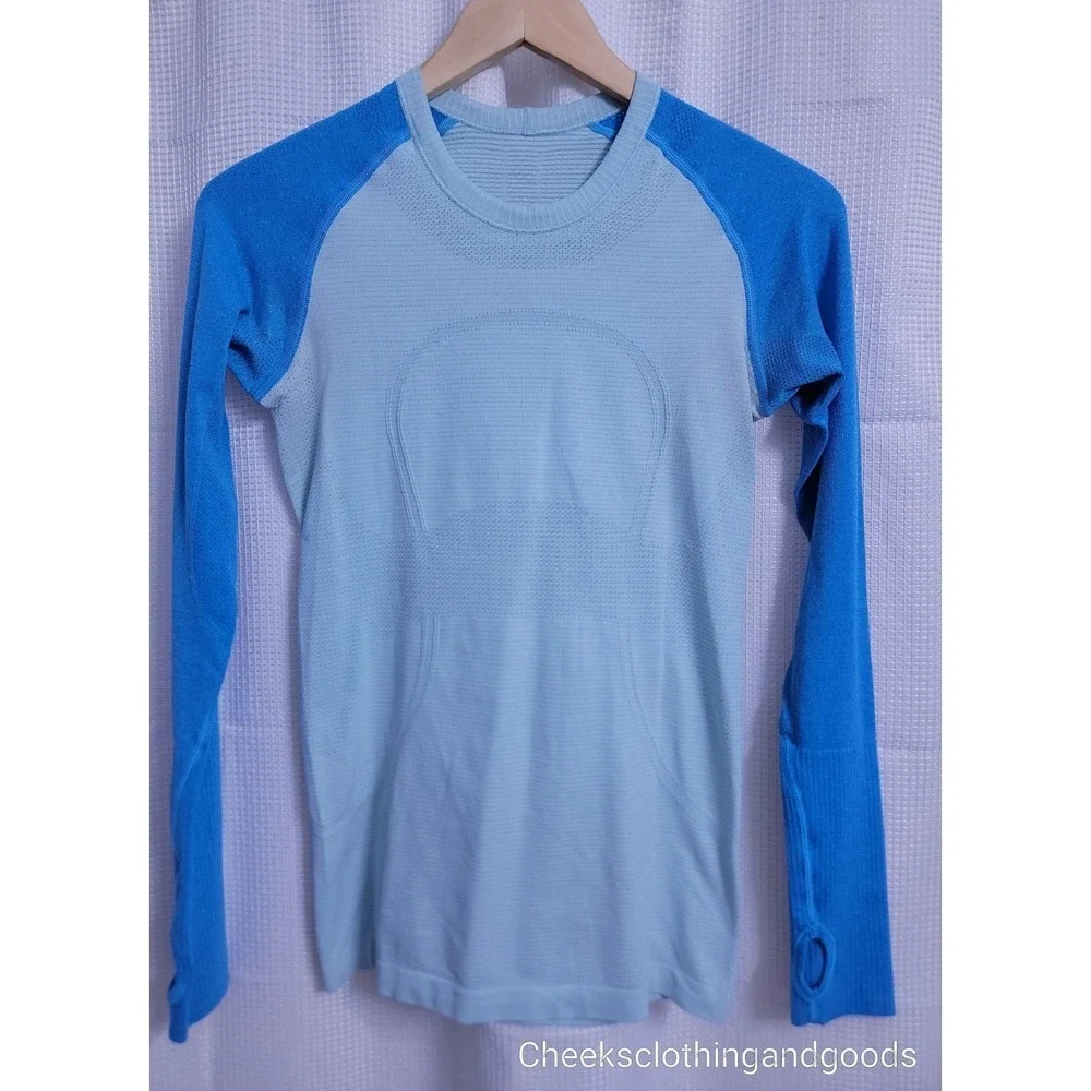 Lululemon 6 Run: Swiftly Tech Long Sleeve Blue  Shirt Reflective W3037S